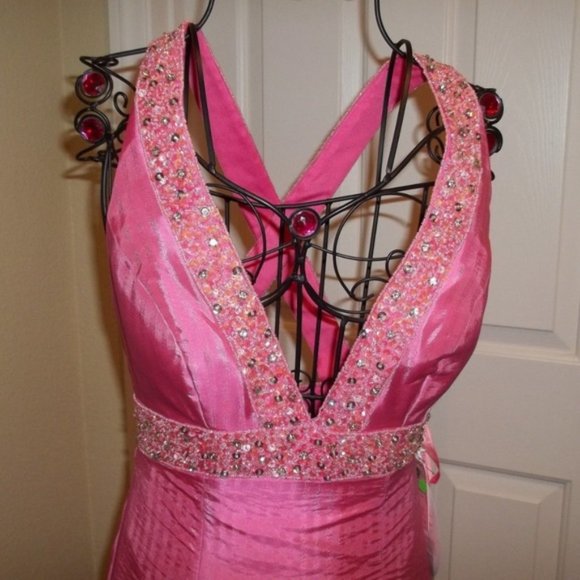 *FINAL PRICE* Pink Stripe Pickup Skirt Formal Prom or Evening Gown 2 - Picture 2 of 7